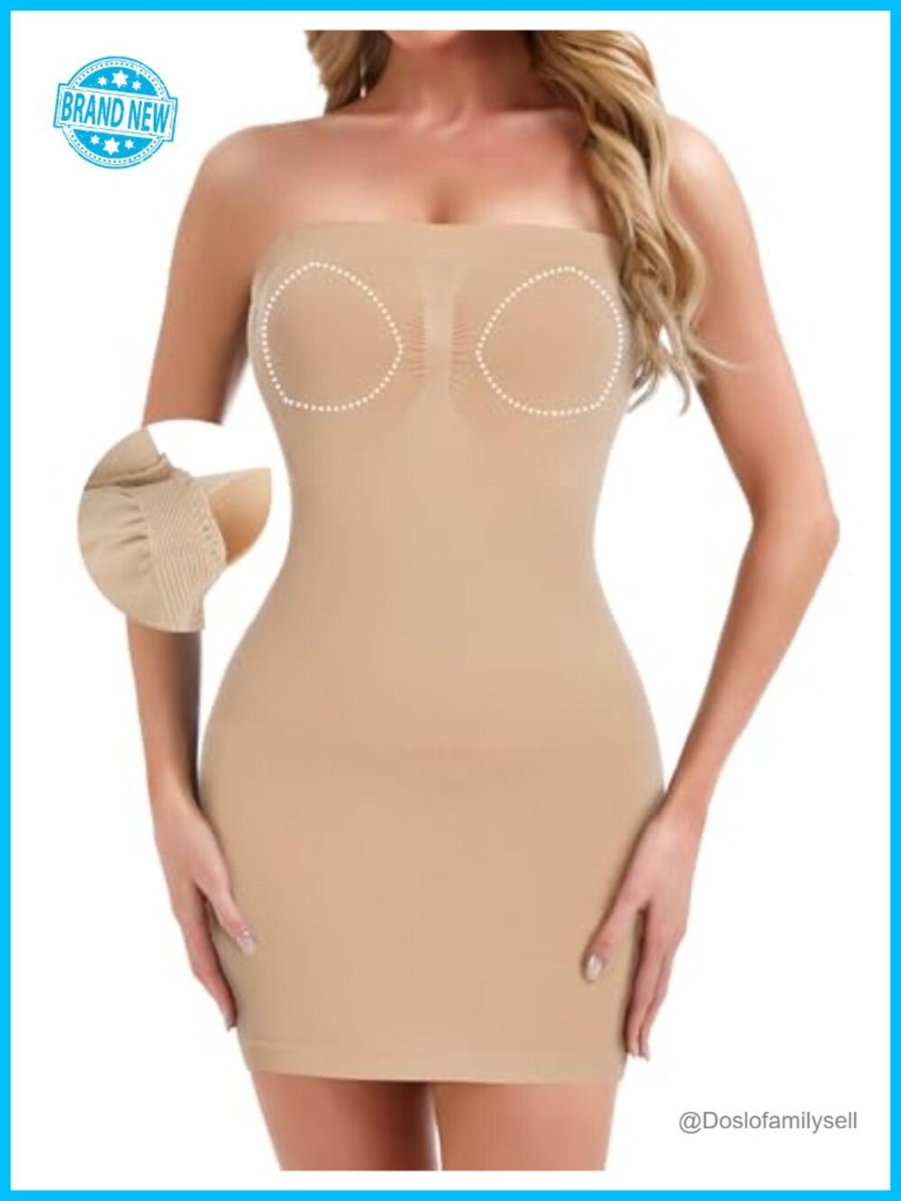 Strapless Shapewear Full Slip Built In Bra Tummy Control